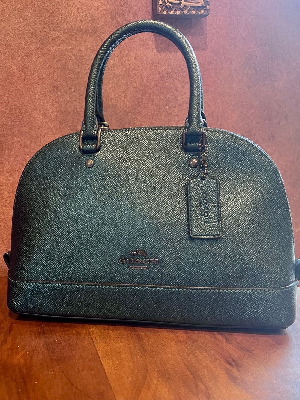 COACH Metallic Teal Sierra Satchel Bag and Matching Card Case - Picture 4 of 11